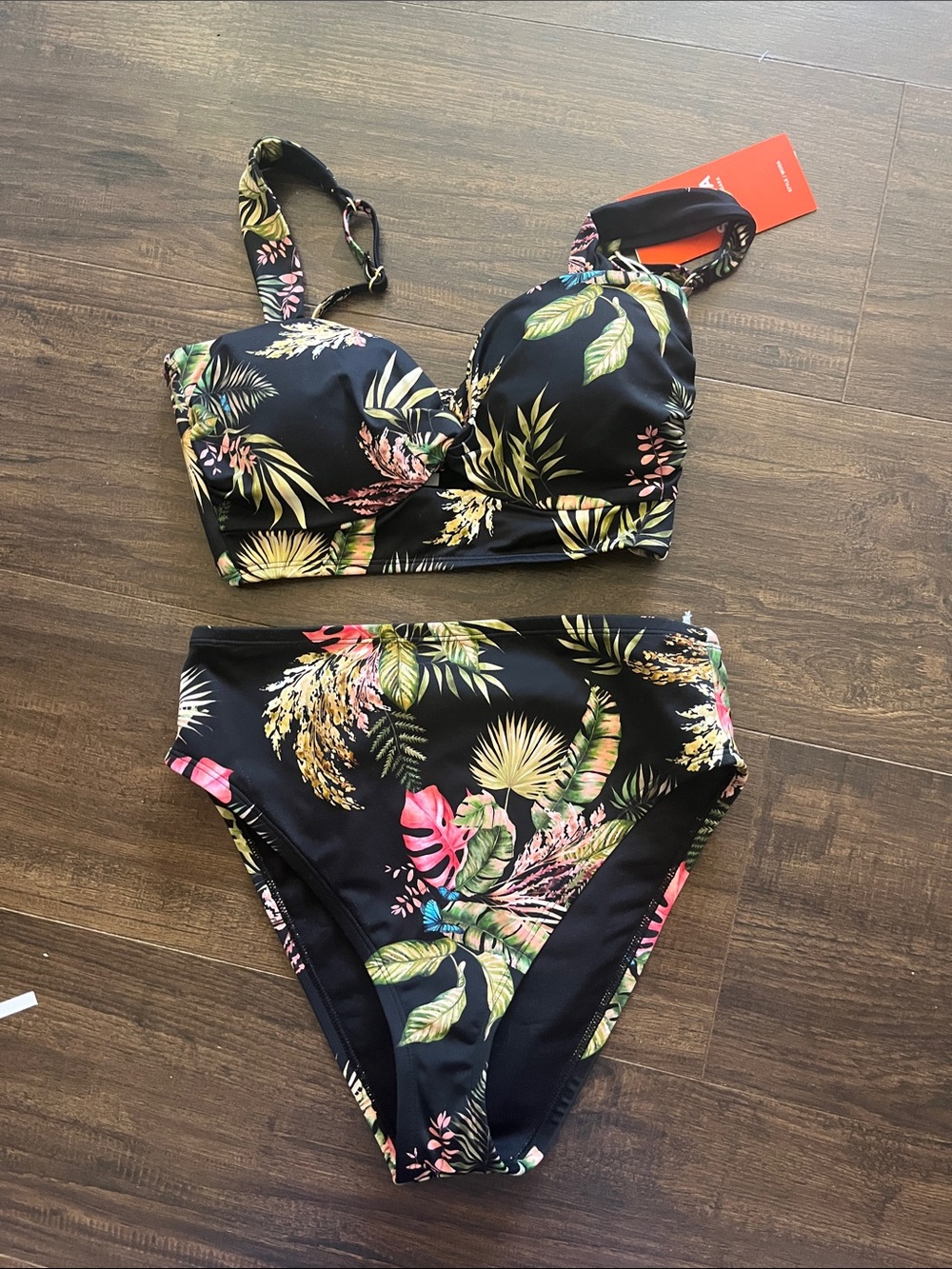 sofia by sofia vergara Black Tropical Floral High-Waist Bikini